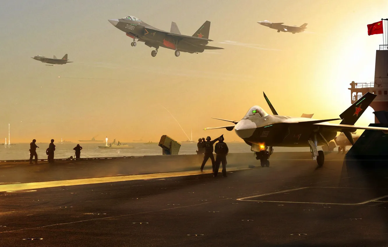 Фото обои море, корабль, авианосец, Shenyang Aircraft Corporation, малозаметный многоцелевой истребитель, Shenyang, китайский многоцелевой истребитель пятого поколения, …