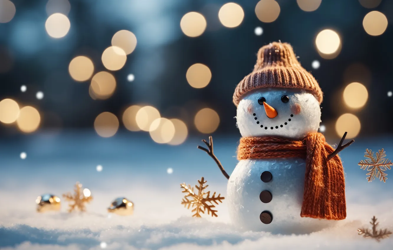 Фото обои зима, снег, Рождество, Новый год, снеговик, Christmas, winter, snow