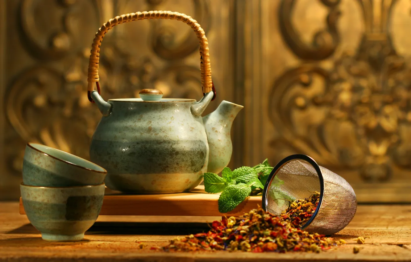 Фото обои чайник, мята, аромат, добавки, Asian tea
