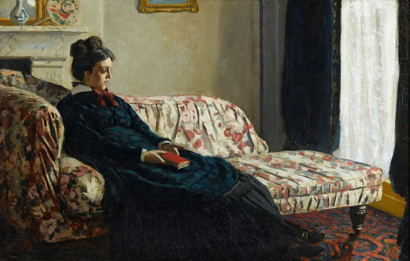 Фото обои Meditation, Claude Monet, 1870-1871, Mrs. Monet Sitting on a Sofa