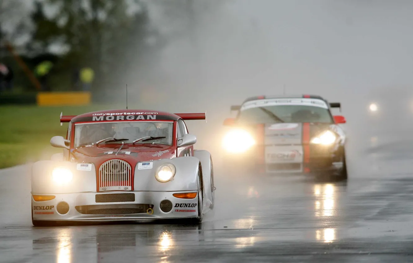 Фото обои брызги, трасса, суперкар, Race, автомобиль, Morgan, Aero 8, British GT
