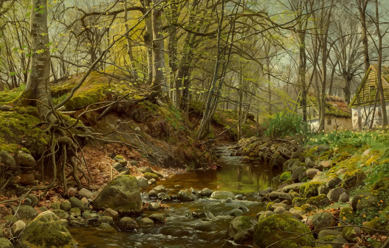 Фото обои 1905, датский живописец, Лесной ручей, Петер Мёрк Мёнстед, Peder Mørk Mønsted, Danish realist painter, oil …