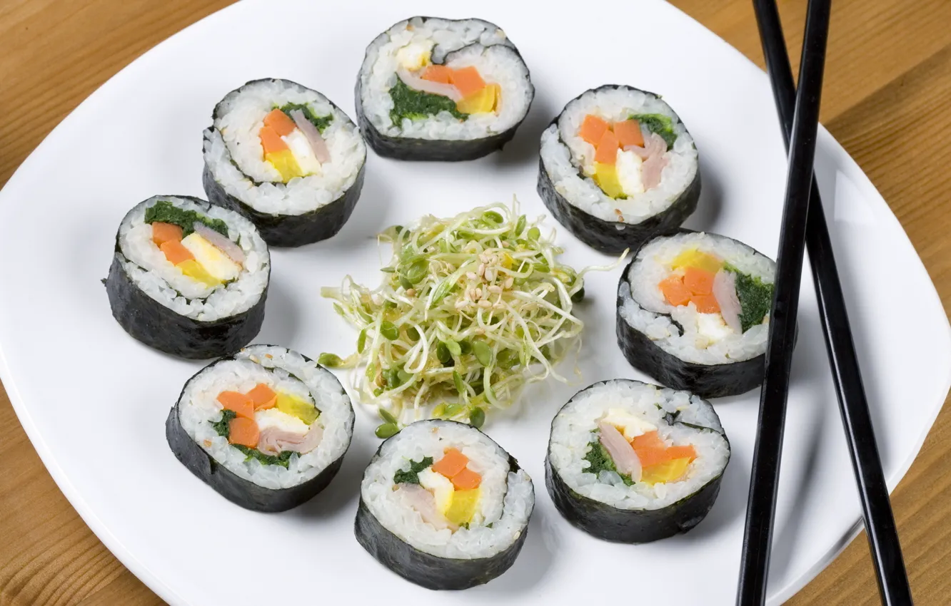 Фото обои еда, суши, соя, паростки