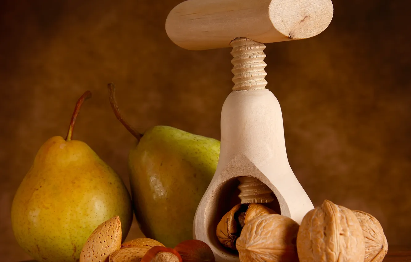 Фото обои фрукты, орехи, груши, nuts, fruits, pears