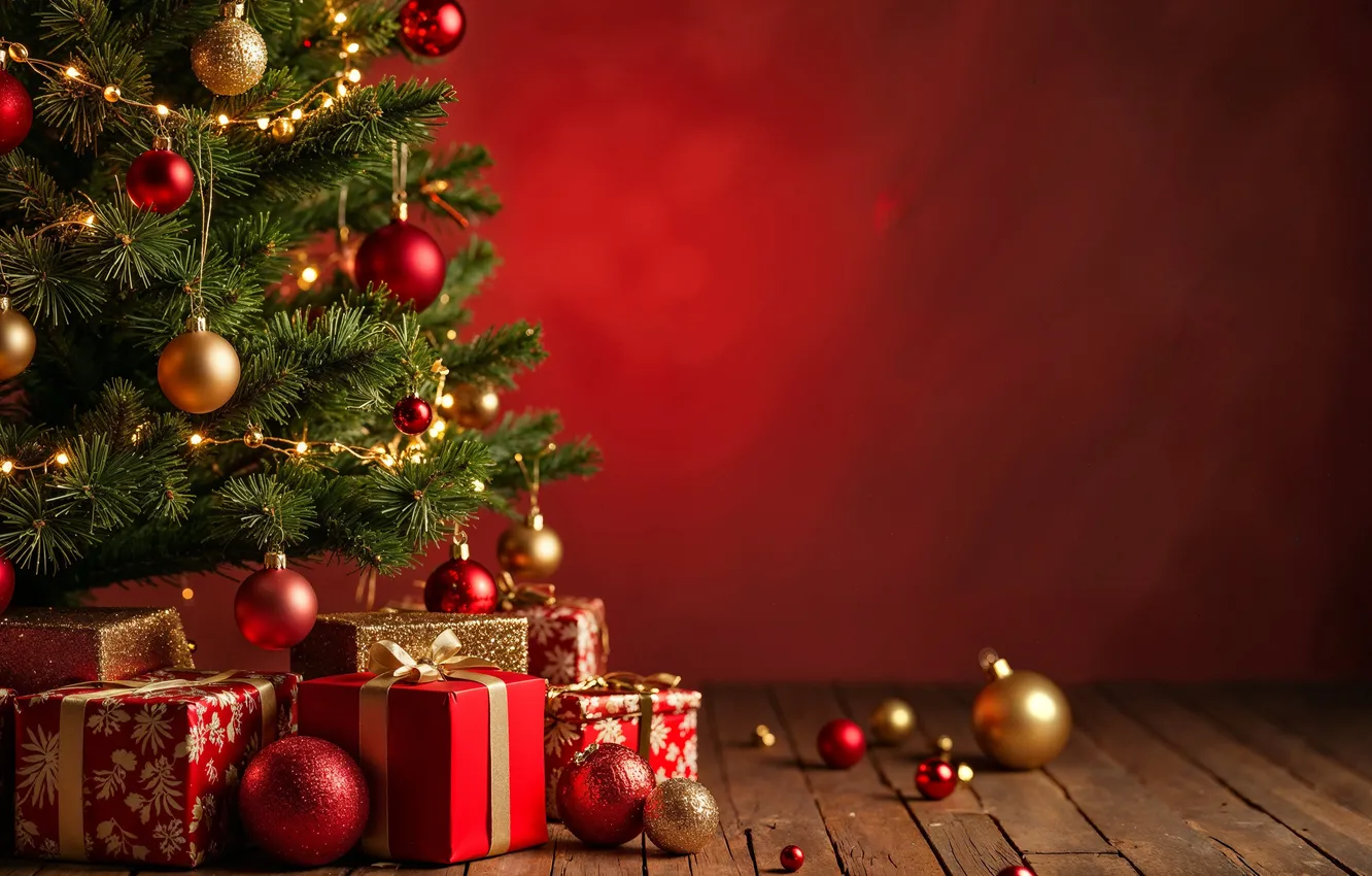 Фото обои украшения, елка, Рождество, подарки, Новый год, Christmas, tree, celebration