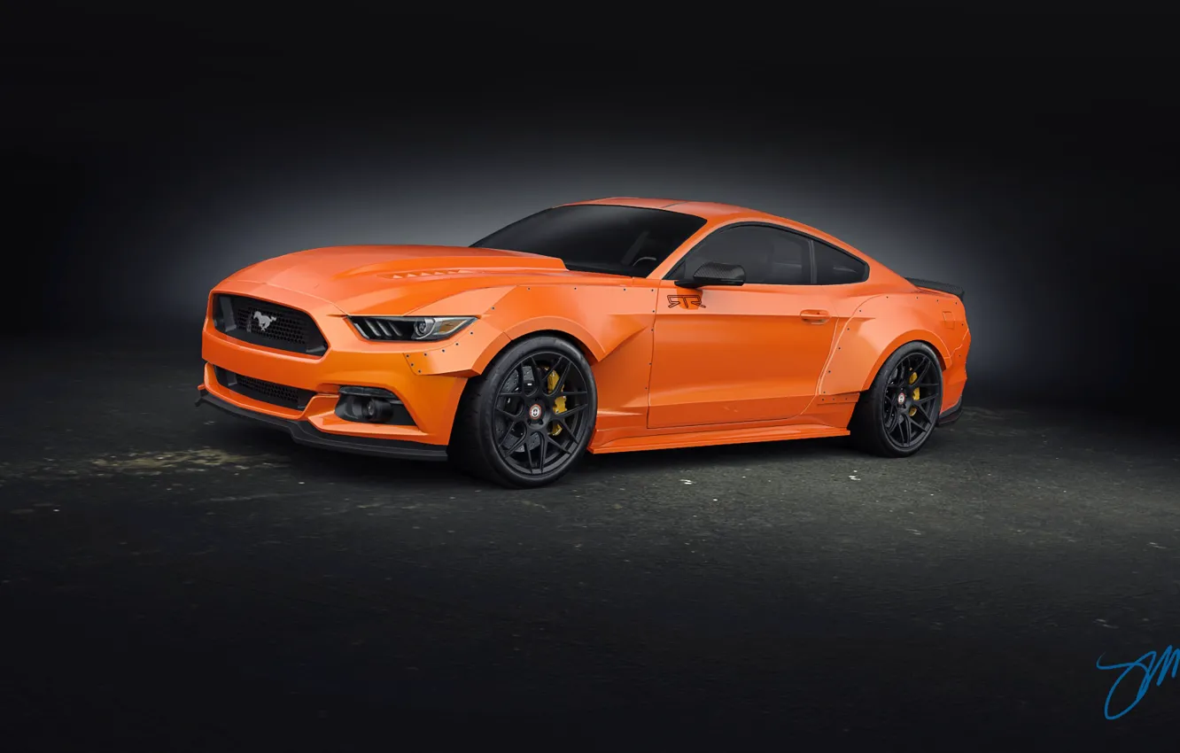 Фото обои Mustang, Ford, Orange, Front, RTR, Tuning, 2015