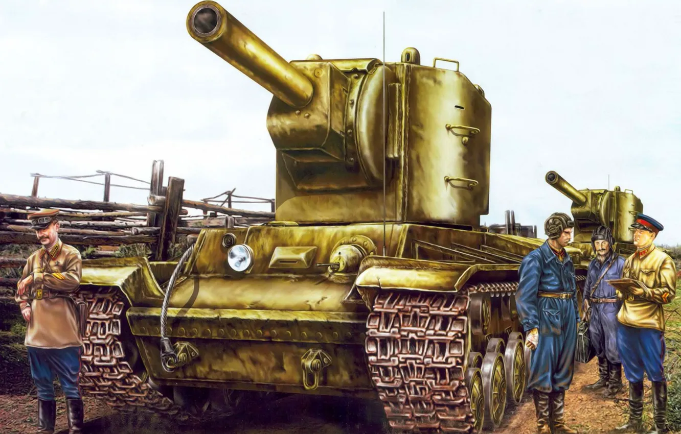 Фото обои war, art, painting, tank, ww2, KV-2