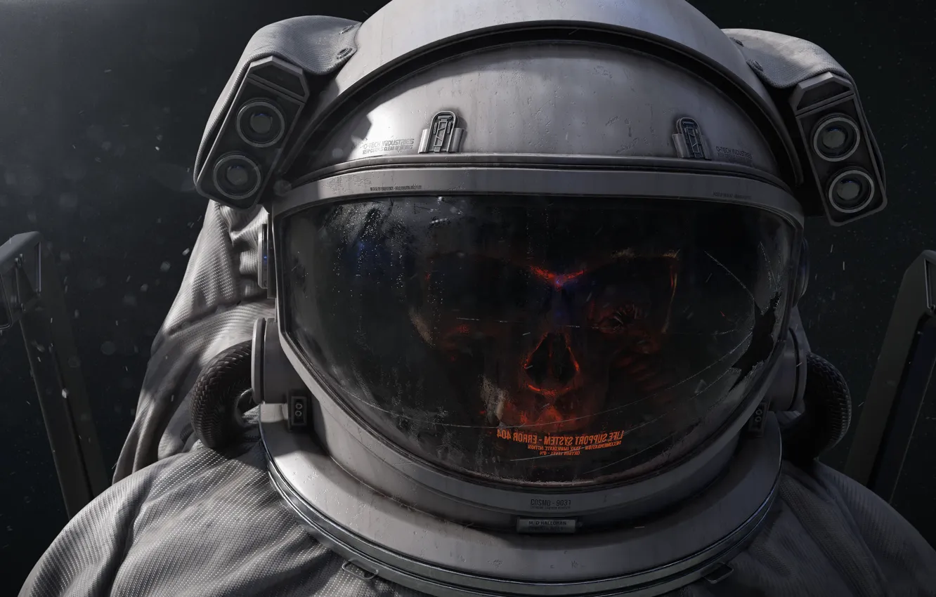 Фото обои космос, череп, космонавт, шлем, Skull, астронавт, astronaut, цифровое искусство