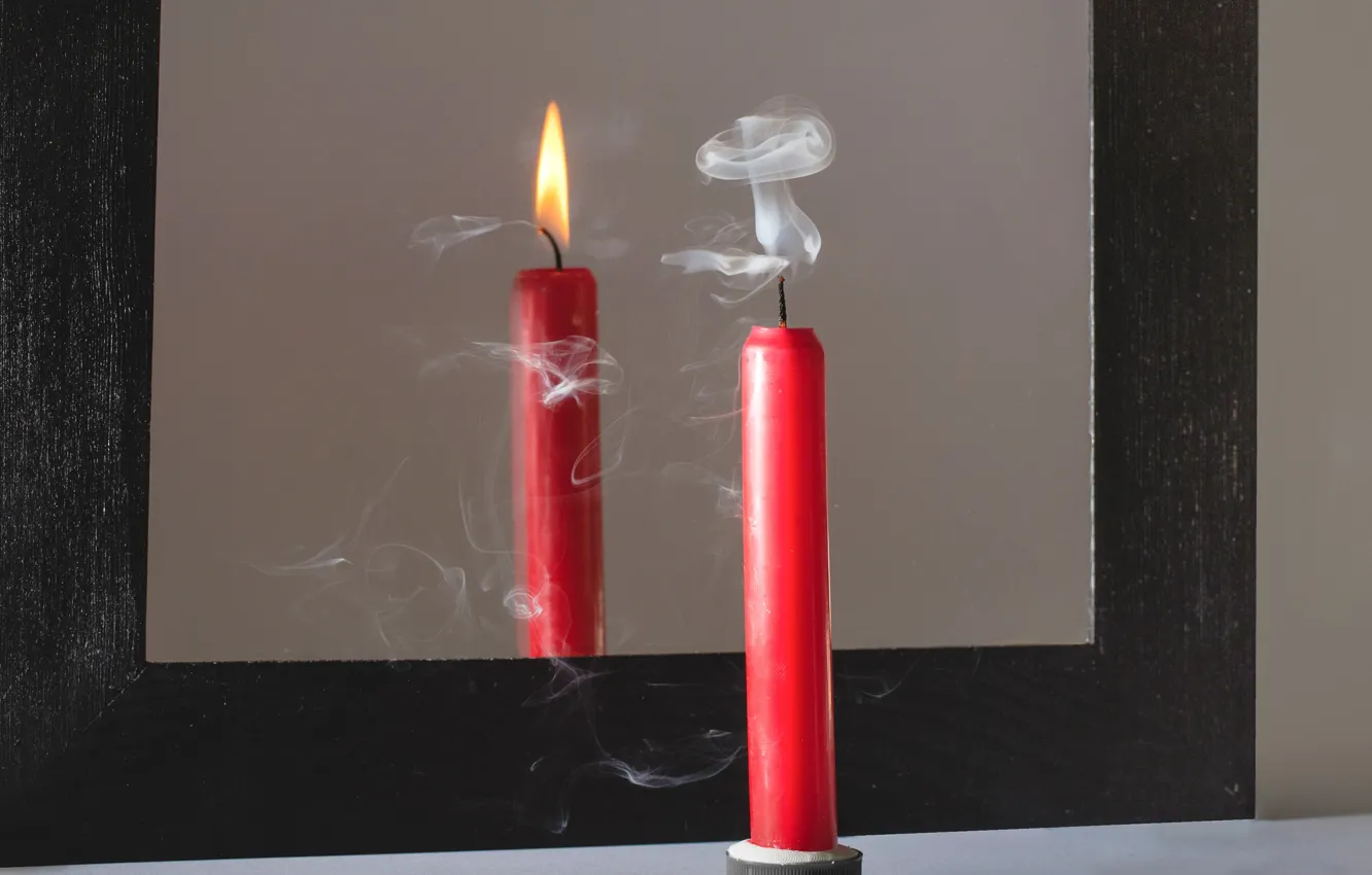Фото обои огонь, дым, свечи, зеркало