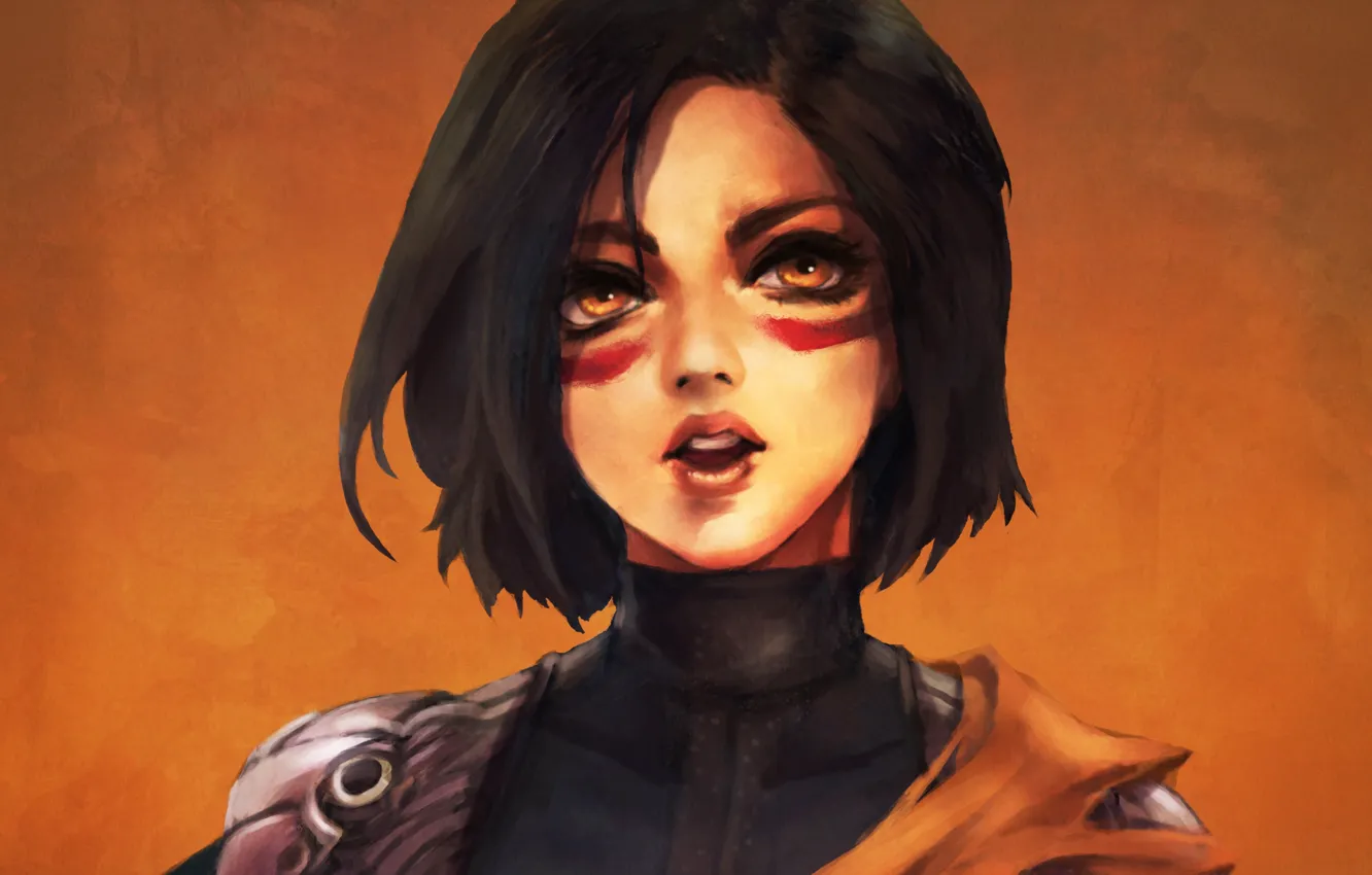 Фото обои девушка, лицо, фантастика, робот, арт, киборг, Alita: Battle Angel, Alita