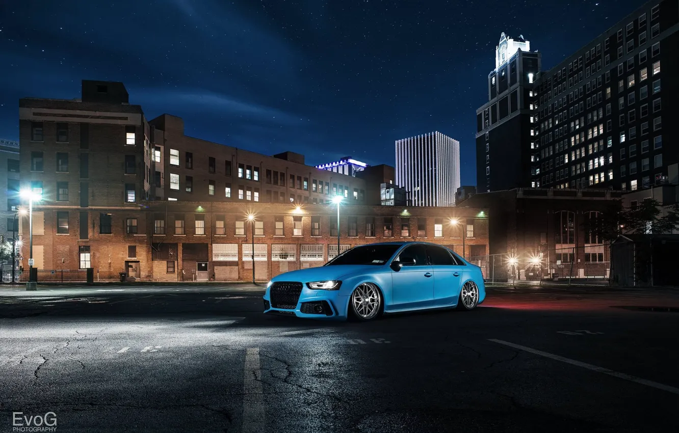 Фото обои ночь, Audi, blue, подвеска, Evano Gucciardo