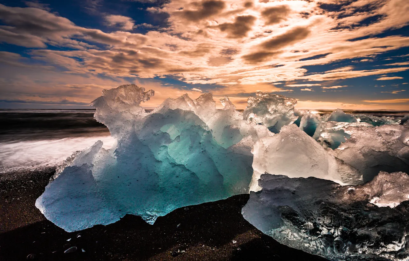 Фото обои закат, лёд, Исландия, Iceland