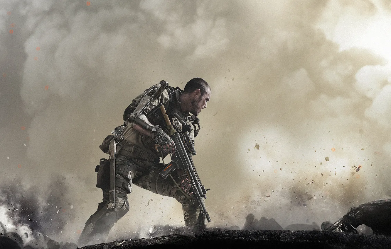 Фото обои CoD, Weapon, Activision, Field, Soldier, Video Game, Sledgehammer Games, Call of Duty: Advanced Warfare