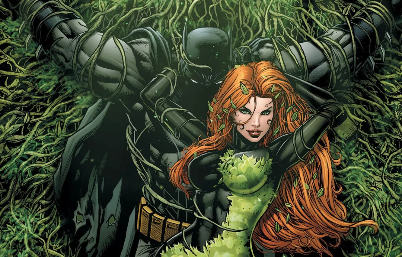 Фото обои Листья, Бэтмен, Костюм, Щупальцы, Растения, Batman, Poison Ivy, Ядовитый Плющ