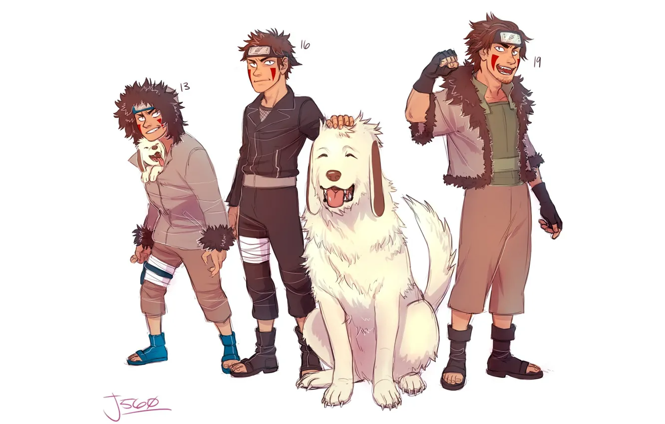 Фото обои парень, Наруто, Naruto, пёс, Inuzuka Kiba, Инузука Киба, Акамару