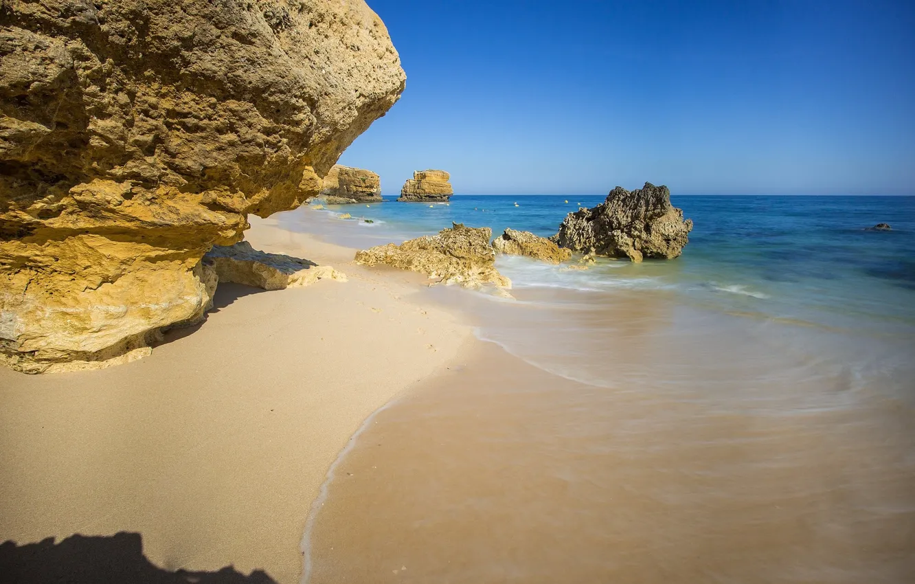 Фото обои песок, скалы, берег
