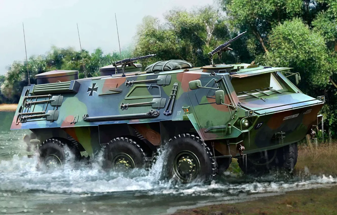Фото обои Боевая колёсная плавающая бронемашина, Transportpanzer, немецкий бронетранспортёр, TPz 1 Fuchs A4