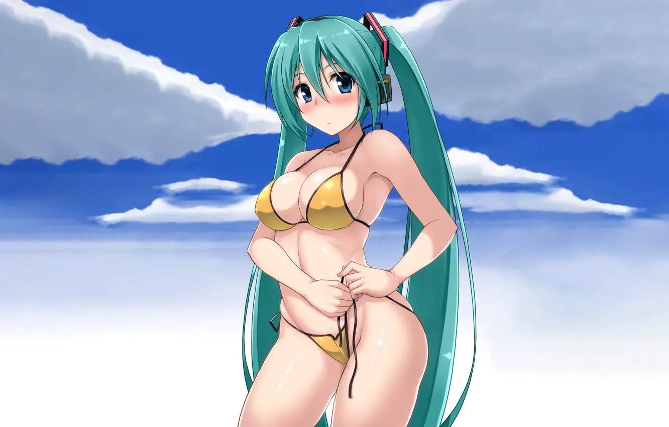 Фото обои girl, sexy, Hatsune Miku, cleavage, Vocaloid, long hair, boobs, anime