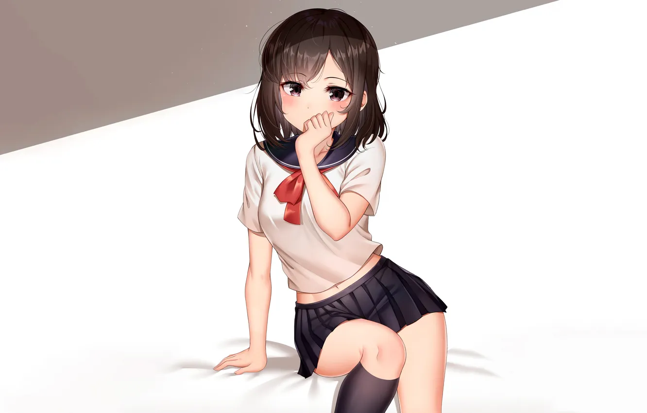 Фото обои girl, school uniform, anime, beautiful, short hair, pretty, attractive, handsome