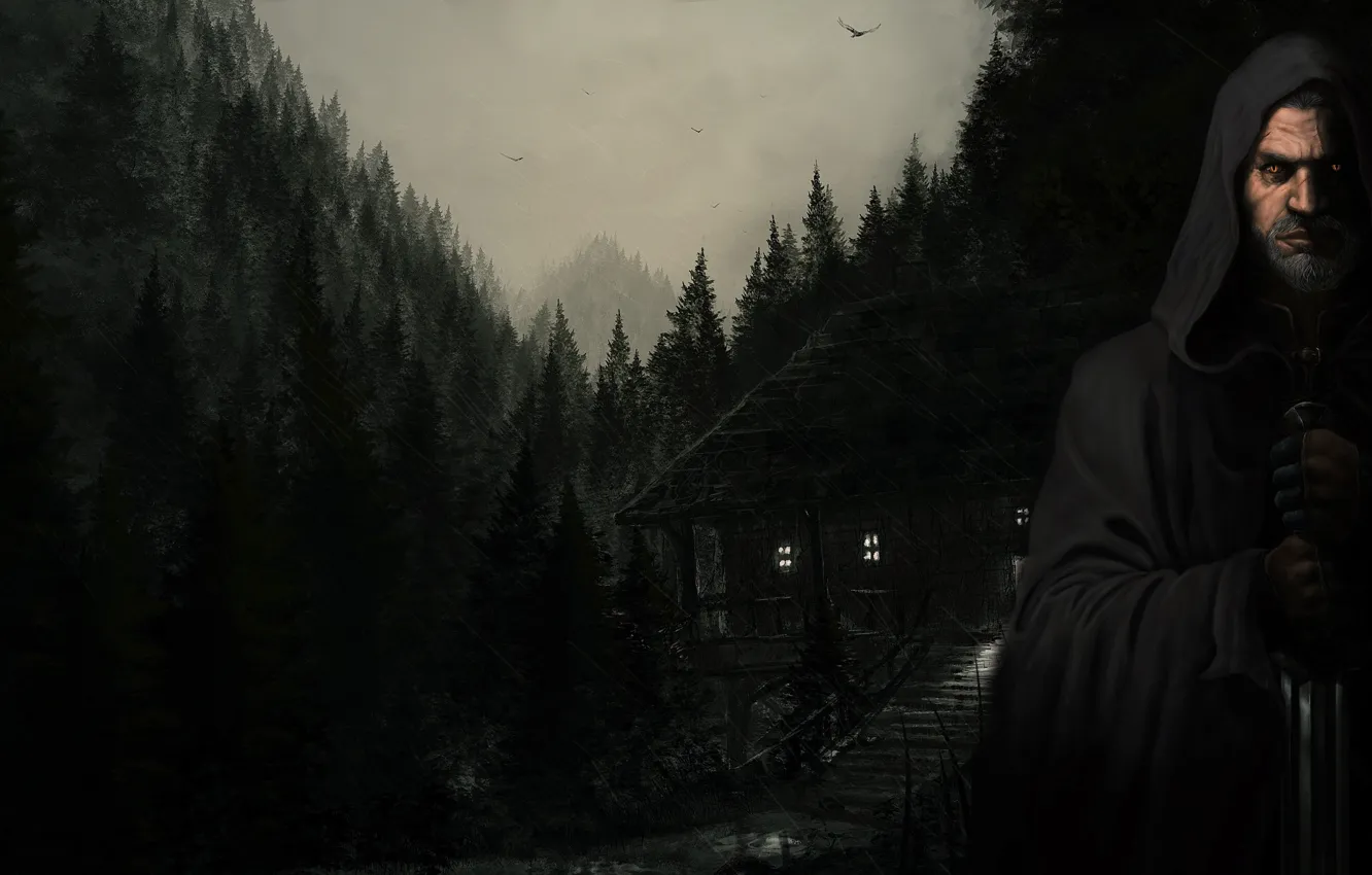 Фото обои мрак, дома, Ведьмак