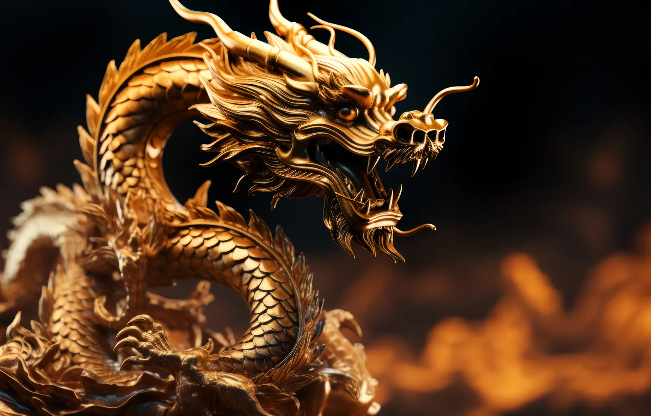 Фото обои golden, fantasy, dragons, Chinese