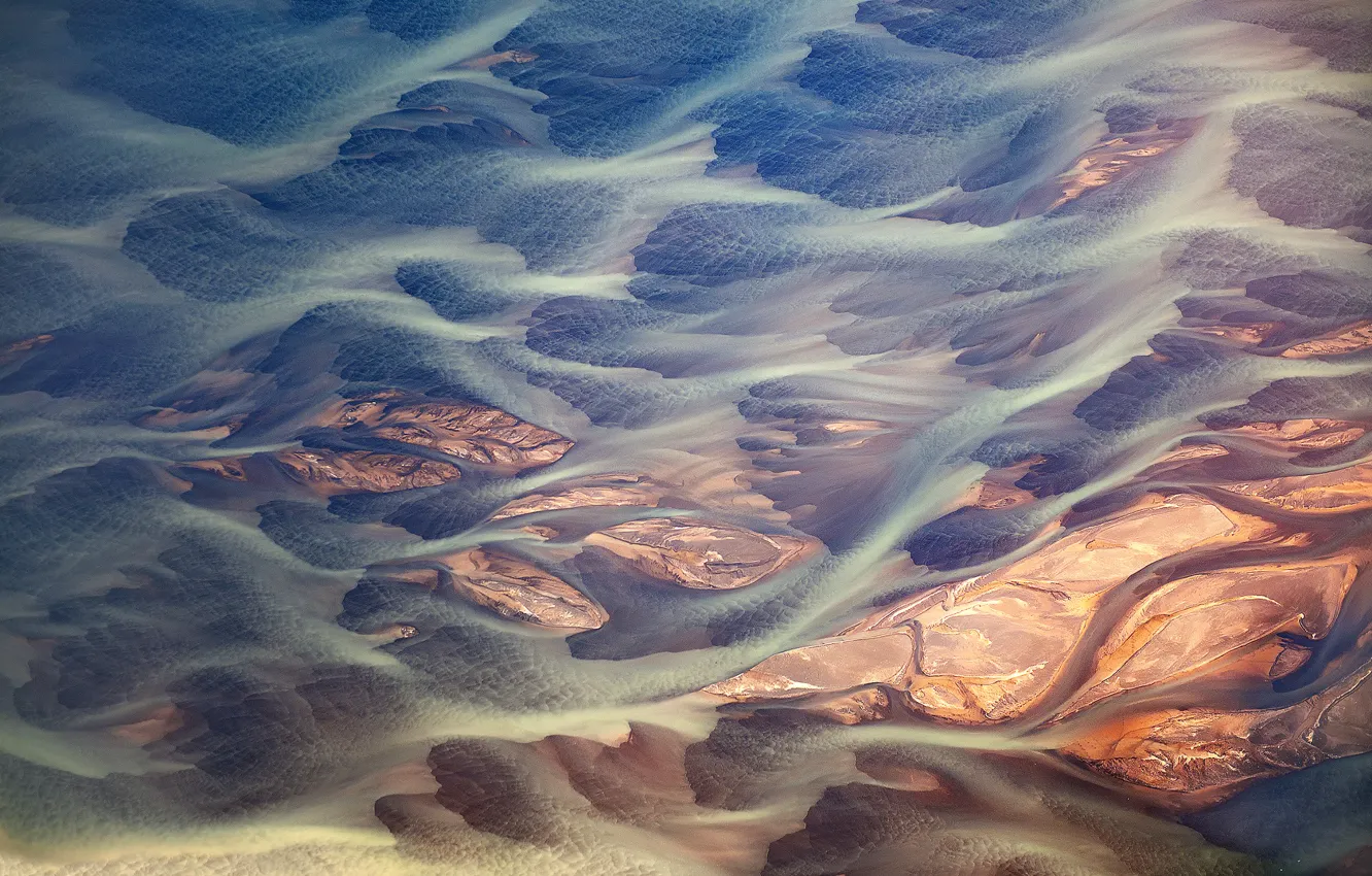 Фото обои узоры, текстура, Исландия, потоки, реки, ручьи, ледниковой грязи, вулканической пыли
