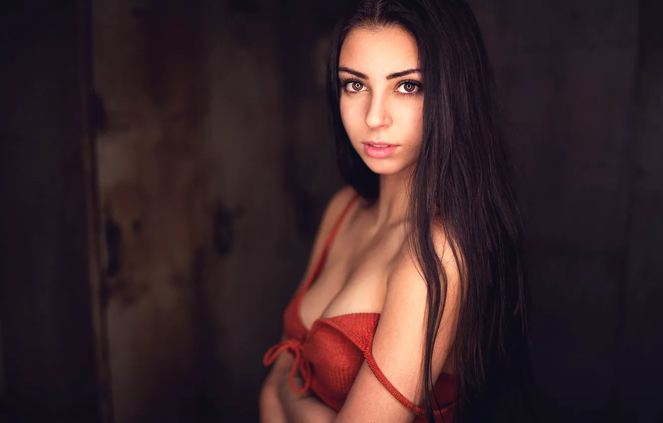 Фото обои девушка, портрет, декольте, прелесть, Randi, ring light