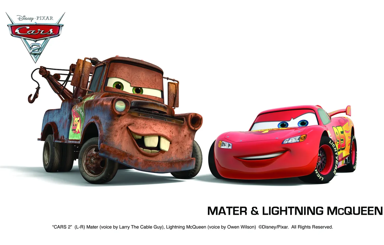 Фото обои pixar, машинки, тачки 2, cars 2, mater &ampamp; lightning mcqueen