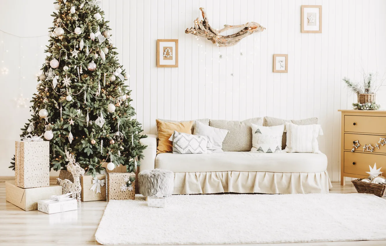 Фото обои елка, Рождество, подарки, Новый год, new year, Christmas, design, room