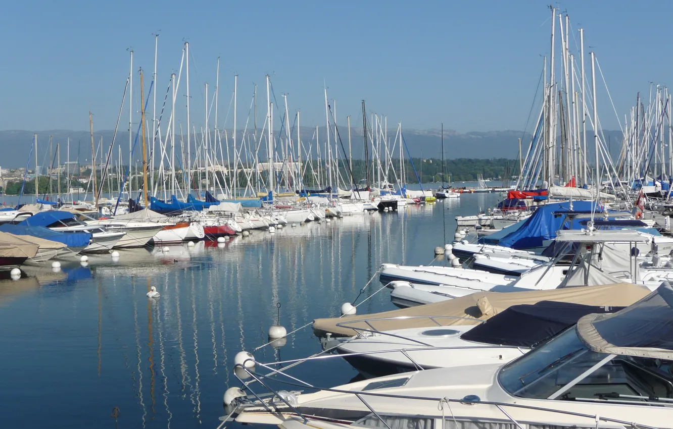Фото обои Швейцария, Switzerland, гавань, harbour, Женева, Женевское озеро, Lake Geneva, Geneva