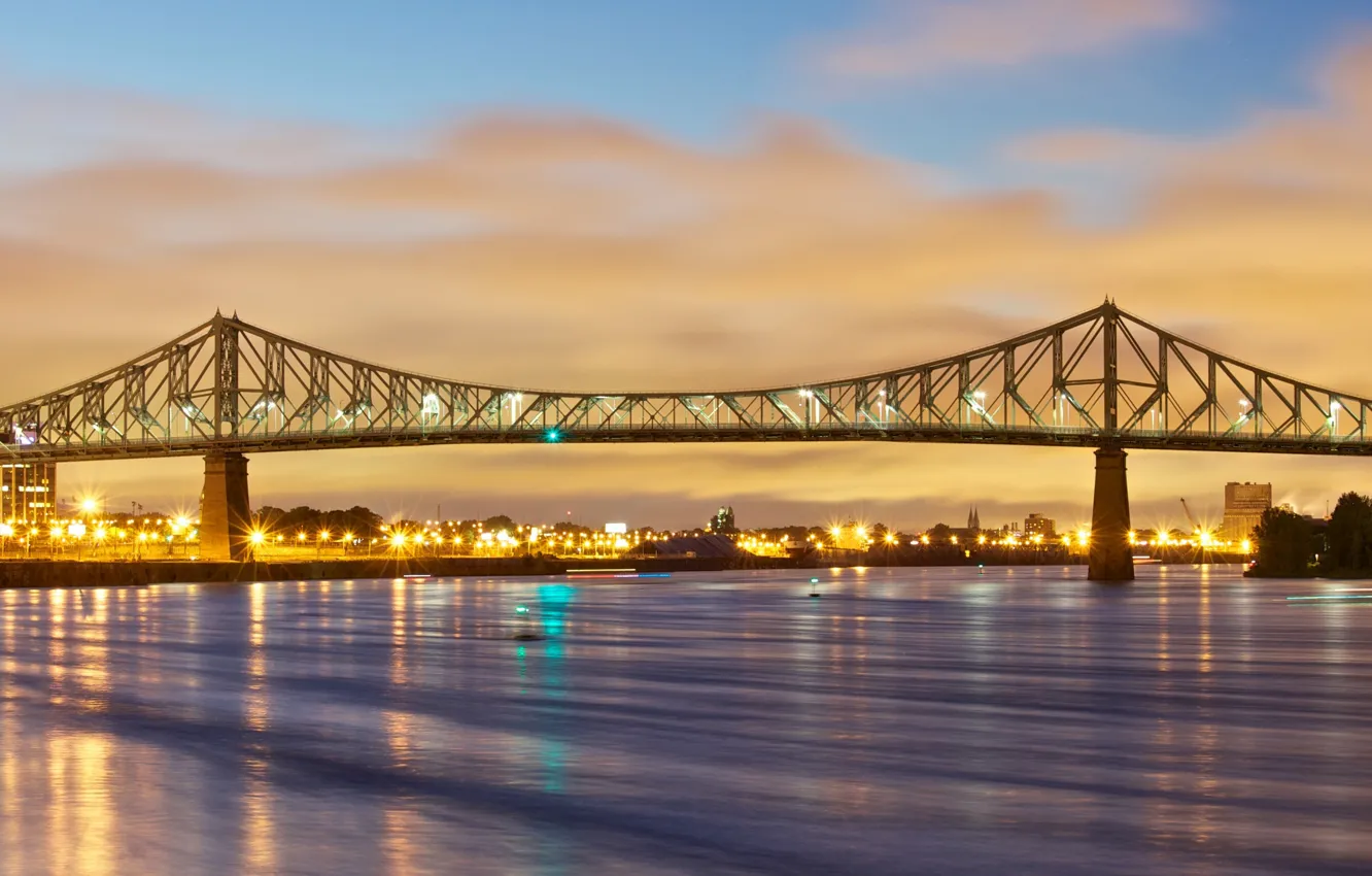 Фото обои огни, Канада, Монреаль, Мост Жак-Картье