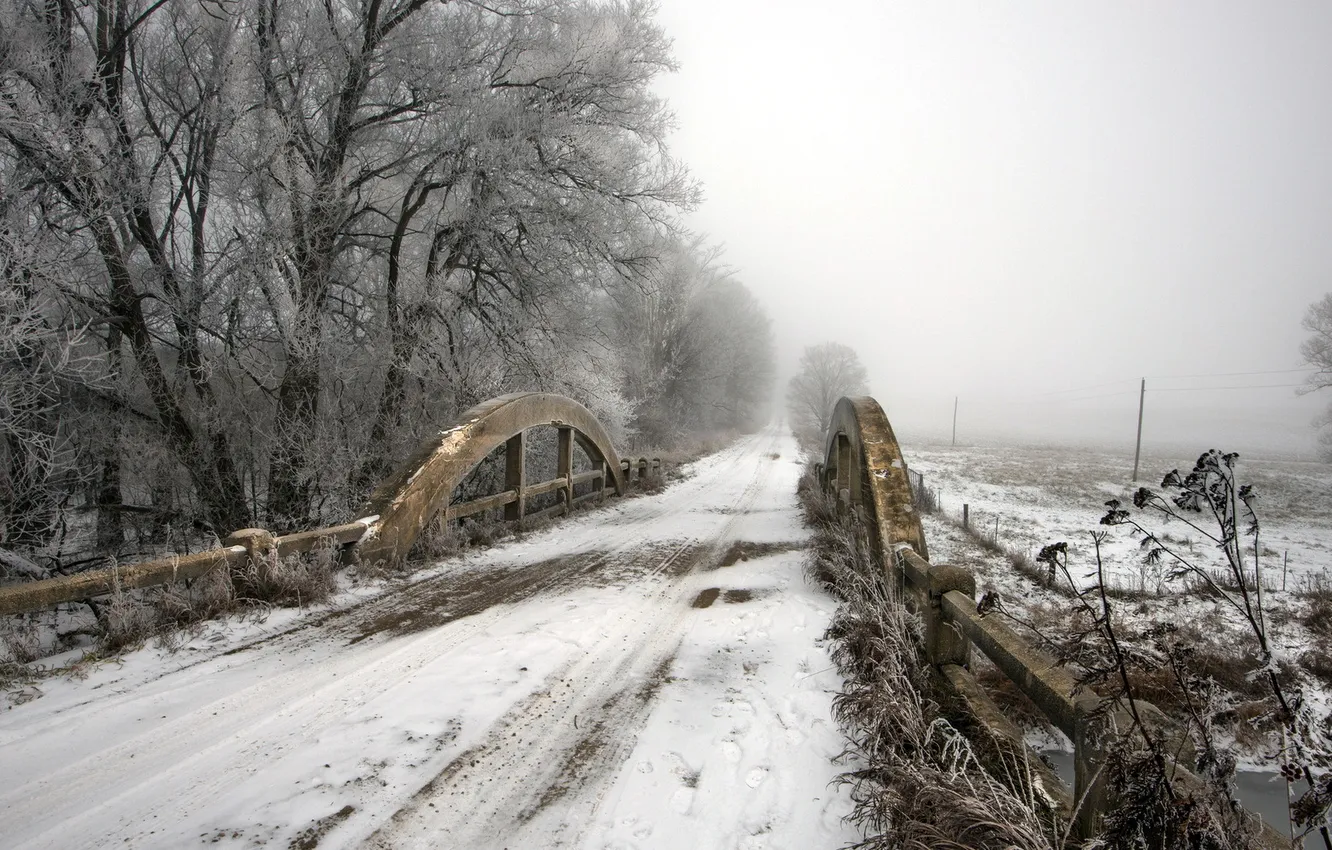 Фото обои зима, дорога, мост, Canada, Ontario