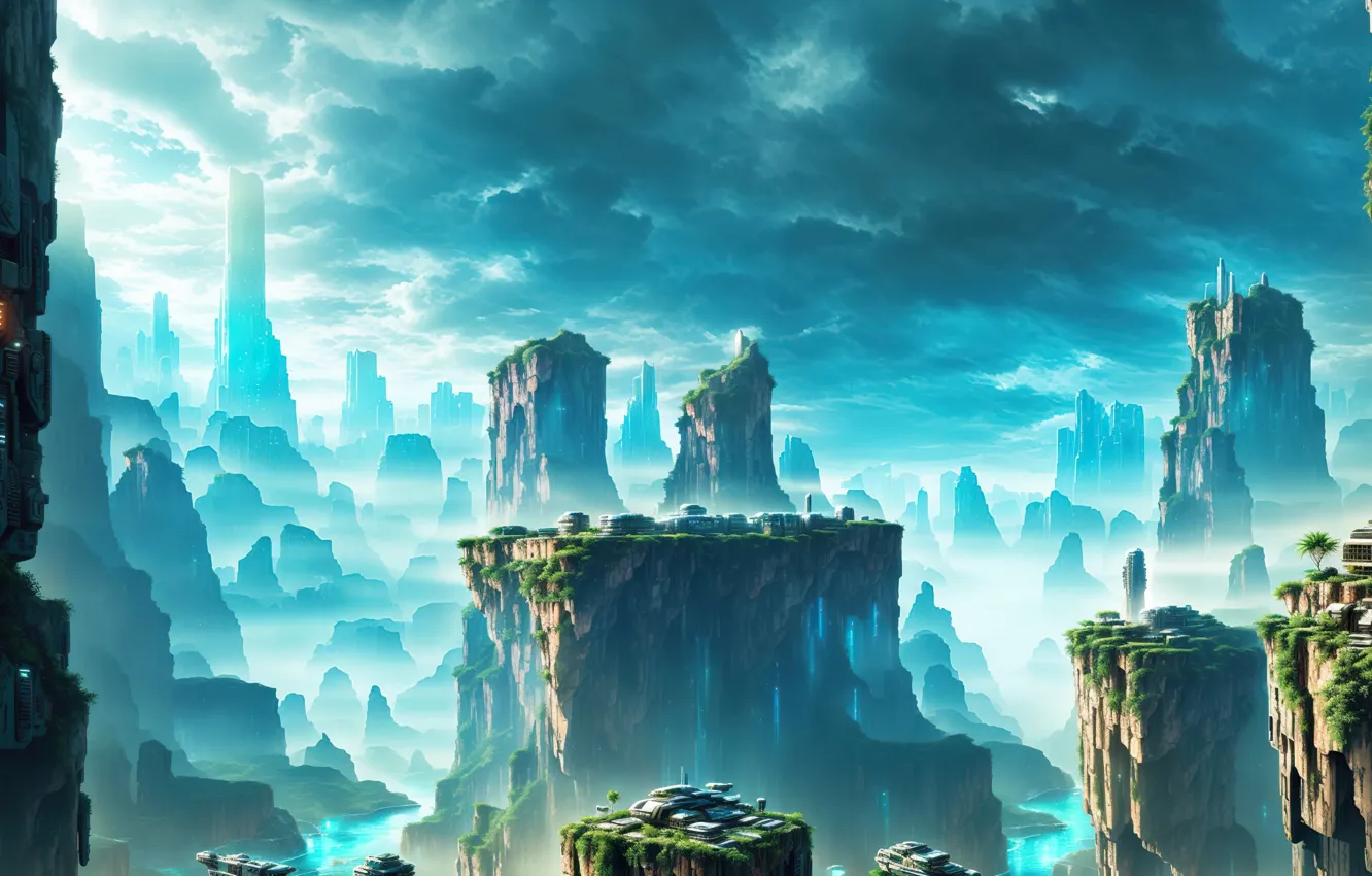 Фото обои city, future, landscape, art, fantastic, cyberpunk, digital art, Futuristic
