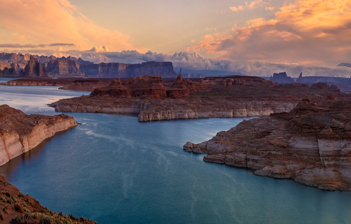 Фото обои озеро, каньон, панорама, Аризона, Arizona, озеро Пауэлл, Глен-Каньон, Lake Powell