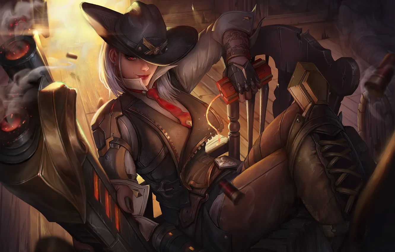 Фото обои девушка, game, Blizzard, art, Illustration, Ashe, шериф, Overwatch