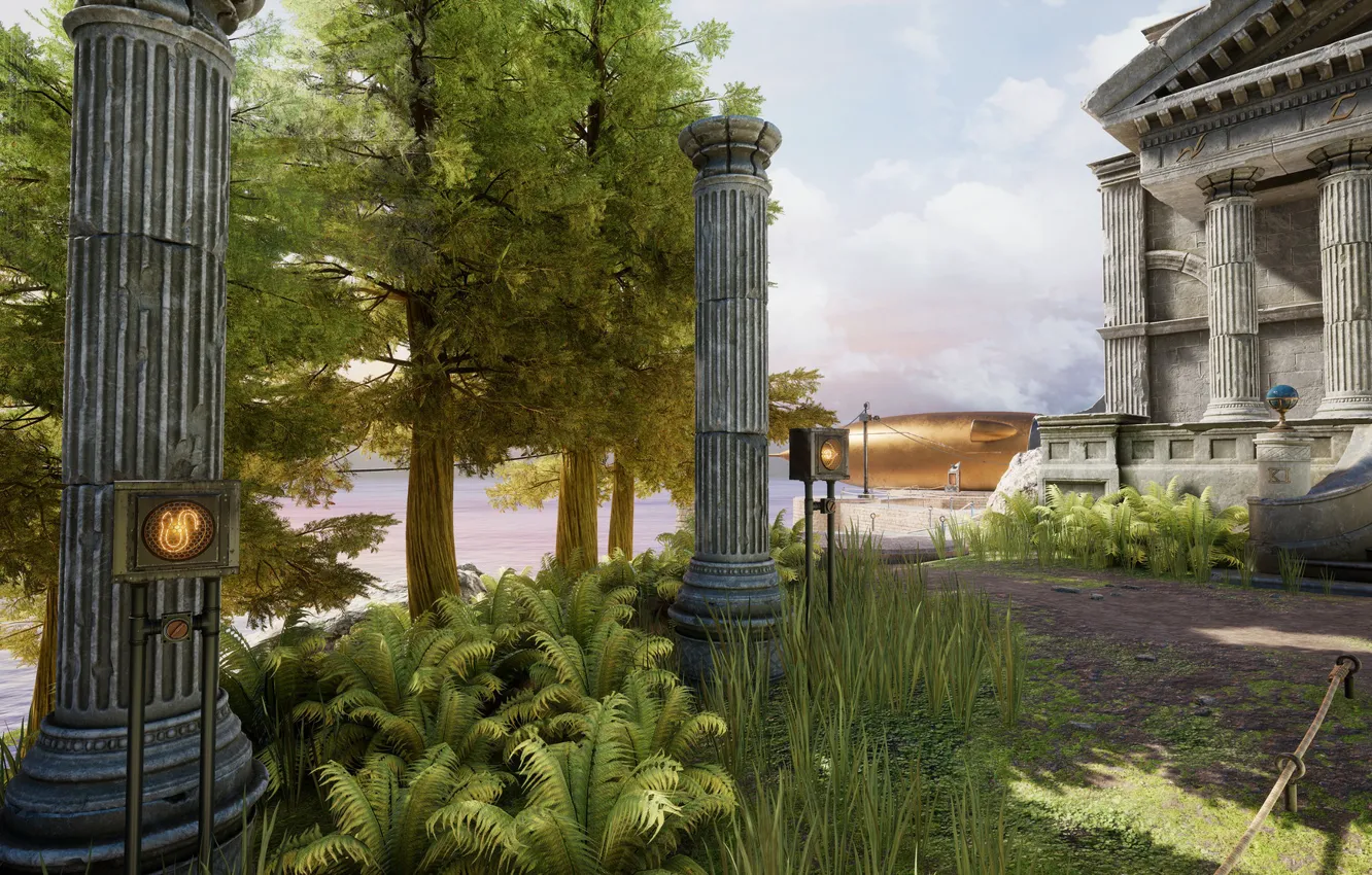 Фото обои растительность, здание, колонны, Cyan Inc, MYST VR