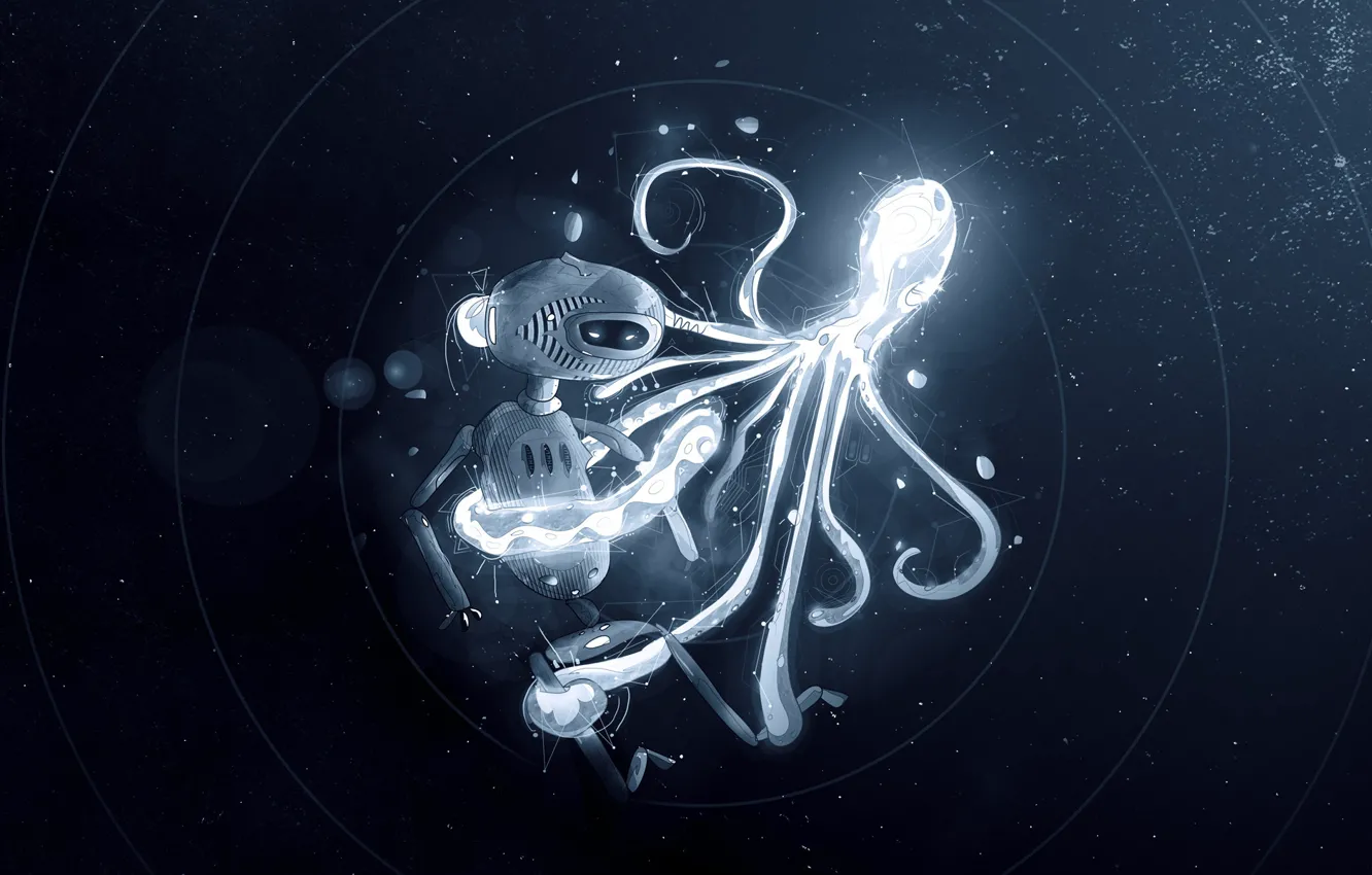 Фото обои робот, осьминог, под водой