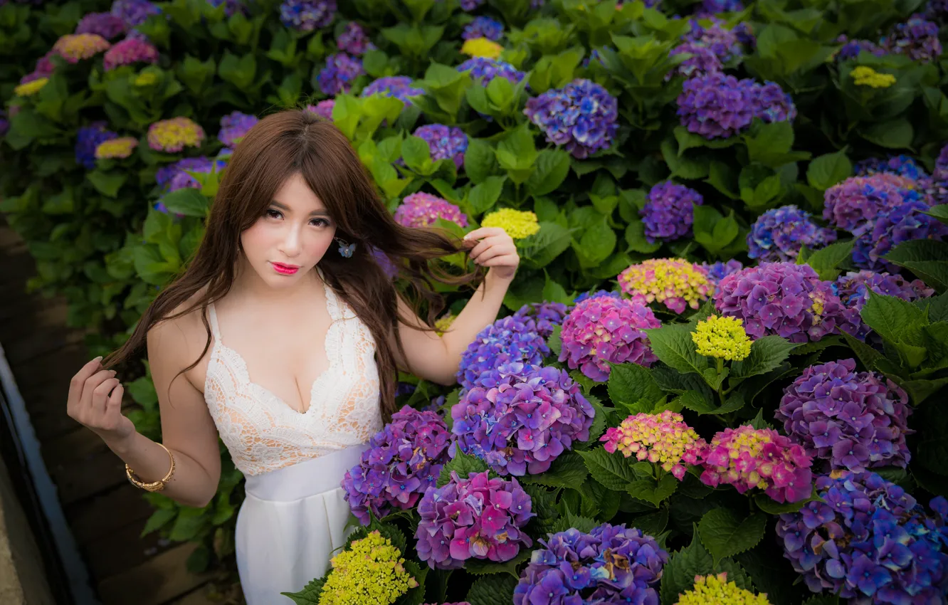 Фото обои цветы, волосы, азиатка