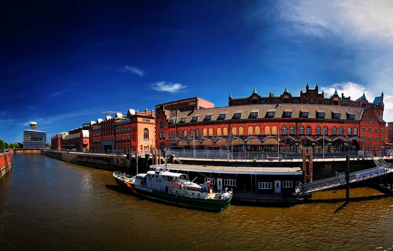 Фото обои город, река, фото, дома, яхта, Германия, Гамбург