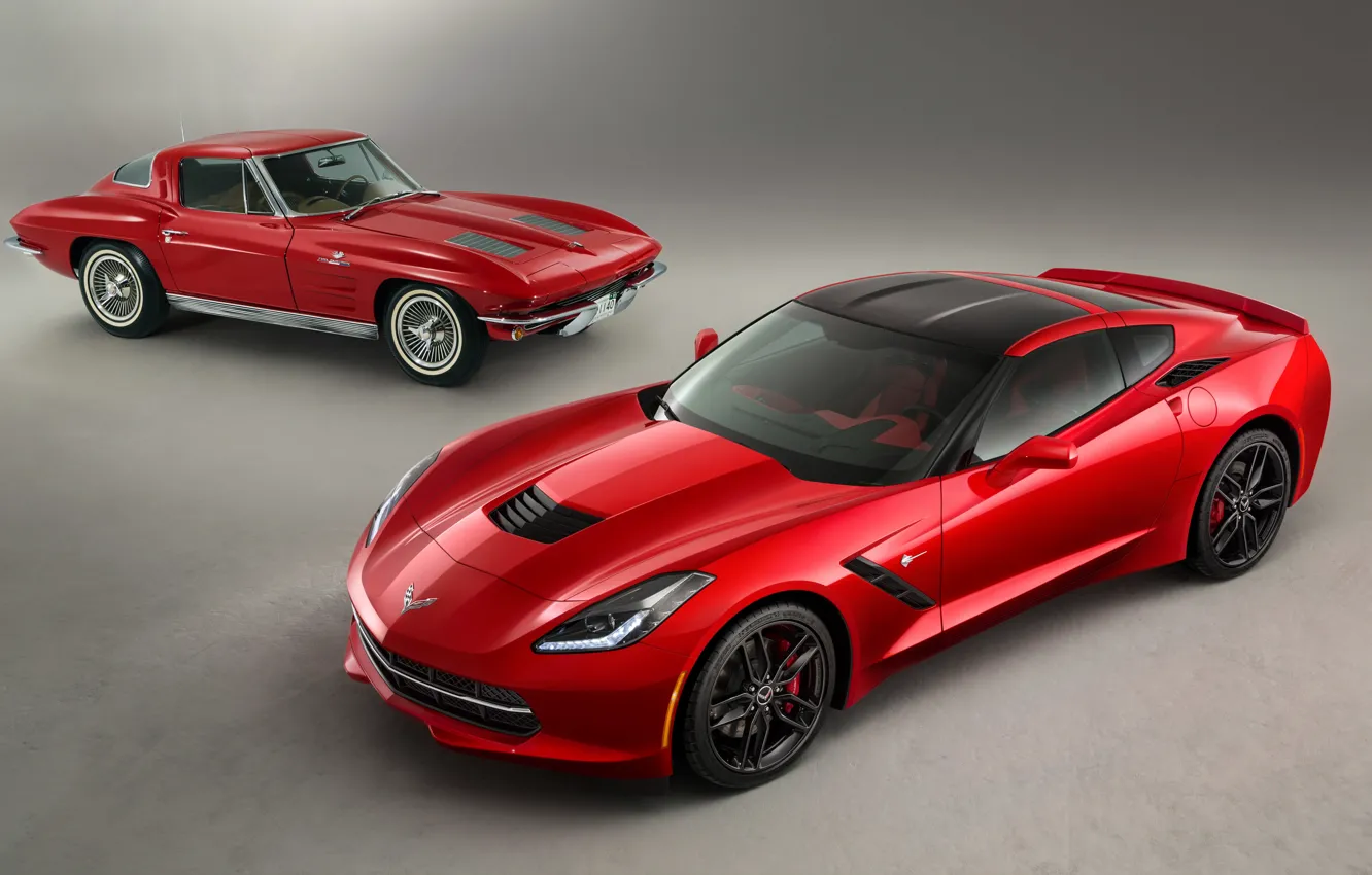 Фото обои красный, ретро, Corvette, Chevrolet, суперкар, спорткар, Coupe, корвет