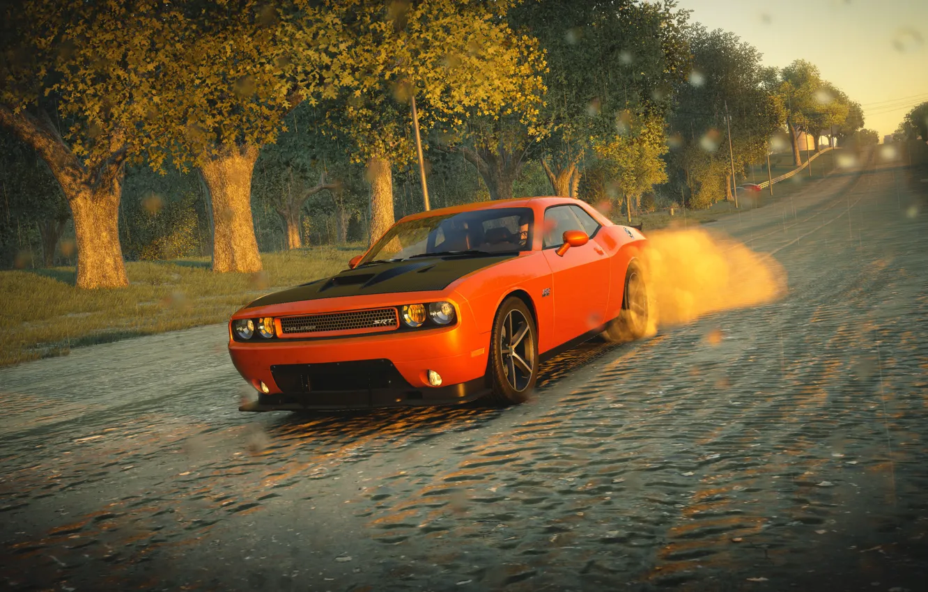 Фото обои Dodge Challenger, Dust, The Crew, Sun Set