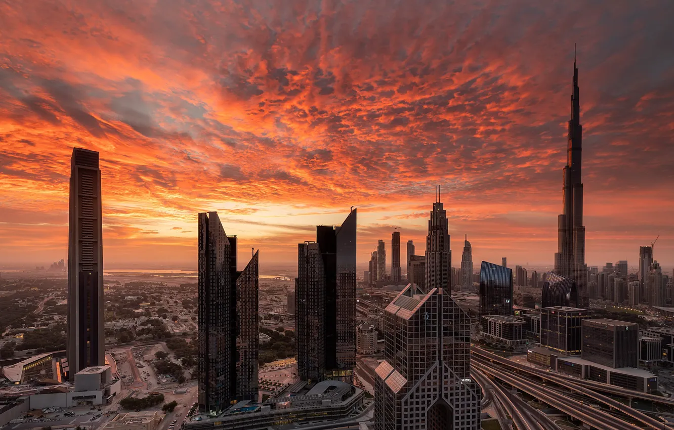 Фото обои закат, город, Dubai