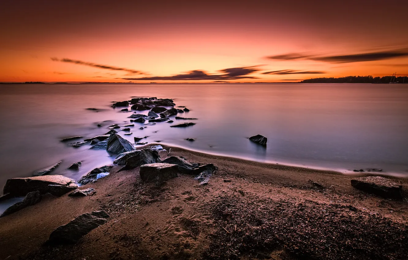 Фото обои закат, побережье, Финляндия