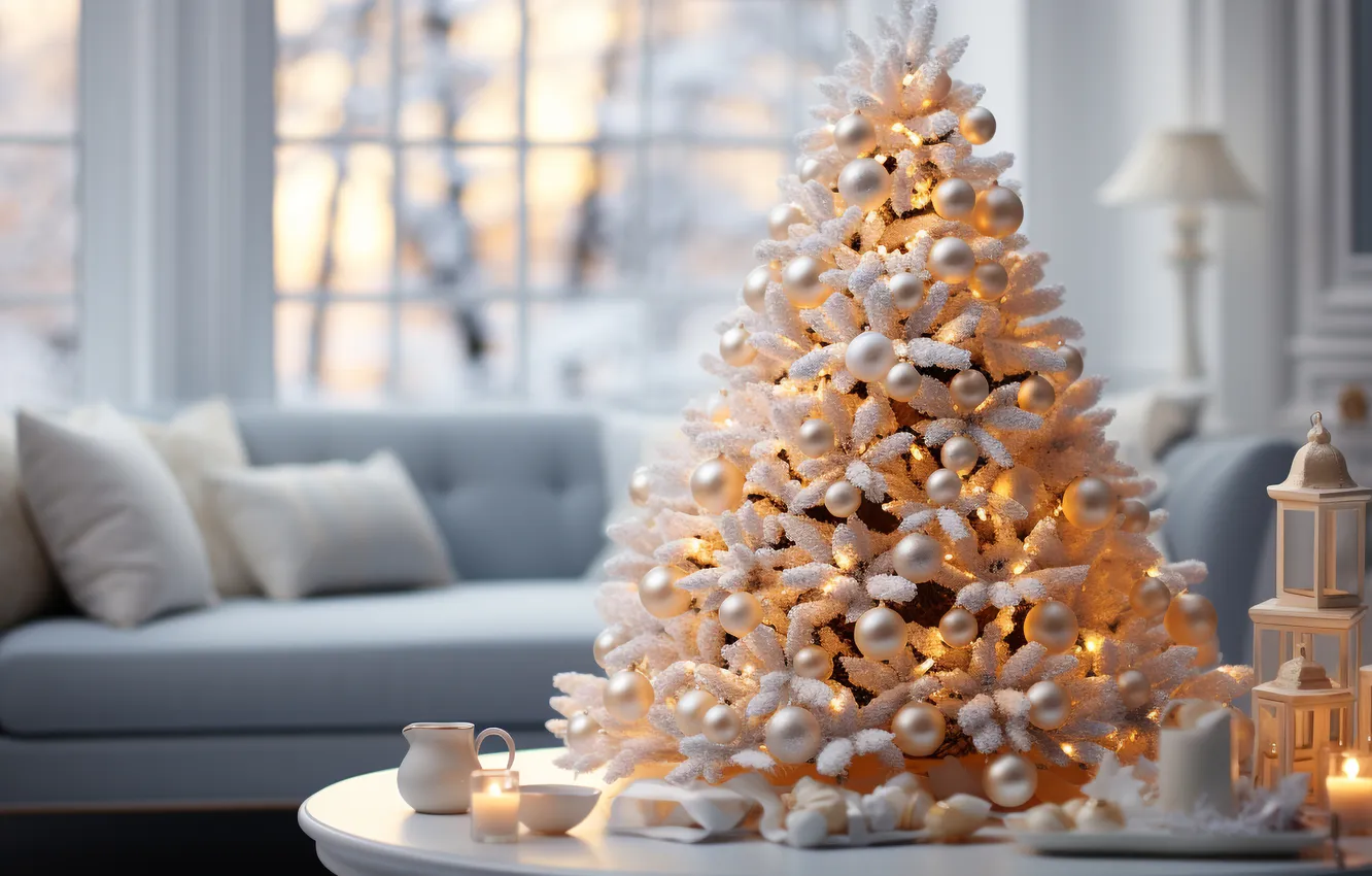 Фото обои комната, елка, интерьер, Рождество, Новый год, Christmas, view, tree