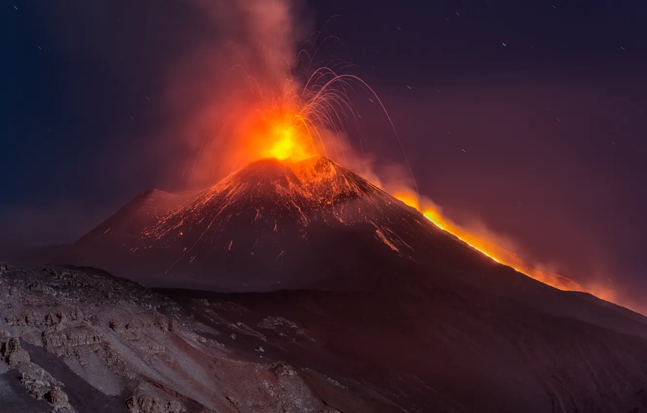 Фото обои nature, night, mountain, Etna, volcano, eruption, Sicilia