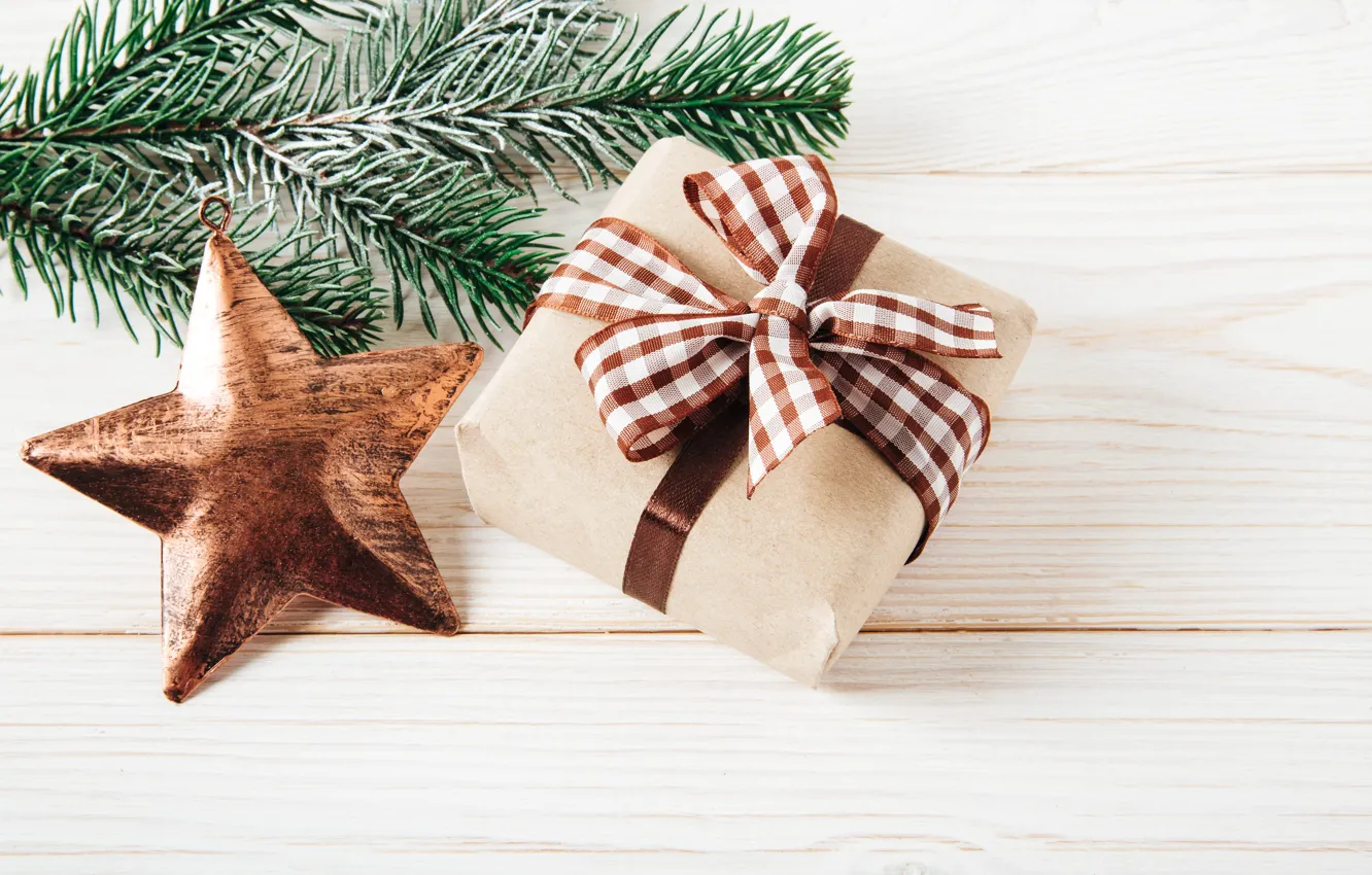 Фото обои подарок, звезда, елка, Новый Год, Рождество, happy, Christmas, wood