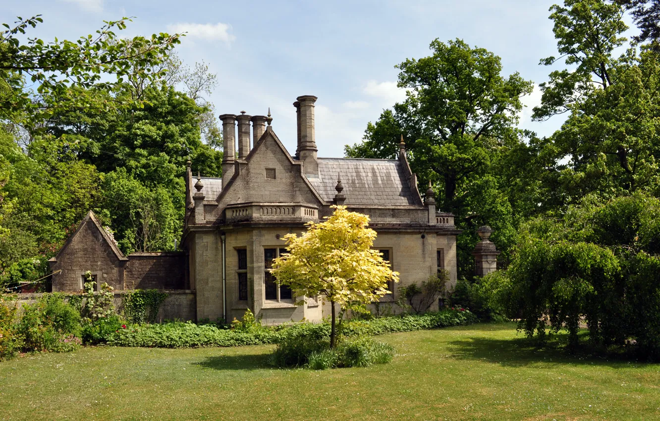 Фото обои трава, деревья, дома, сад, Великобритания, лужайка, North Rauceby, Lincolnshire