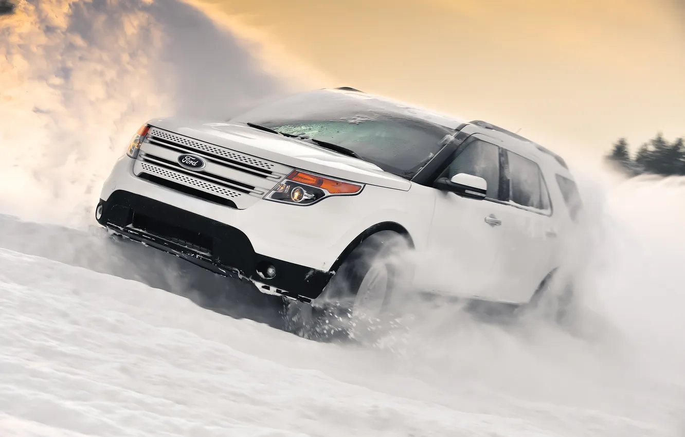 Фото обои снег, занос, джип, внедорожник, форд, Ford Explorer