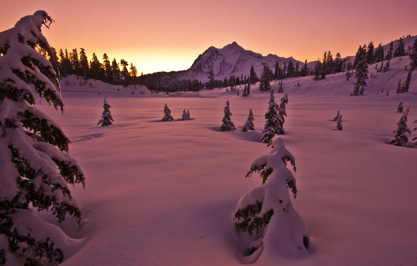 Фото обои зима, снег, горы, природа, вечер