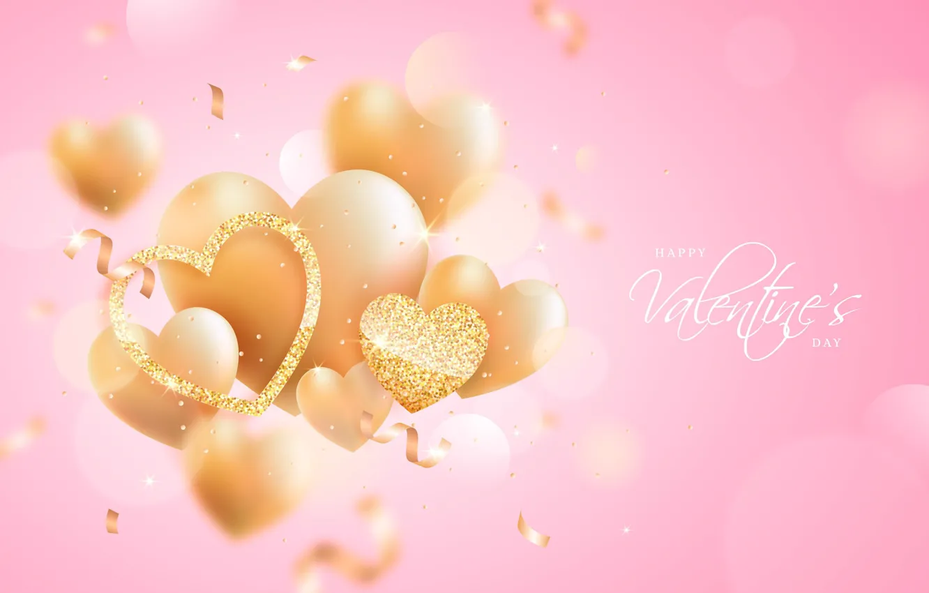 Фото обои любовь, романтика, сердце, сердечки, golden, love, happy, pink